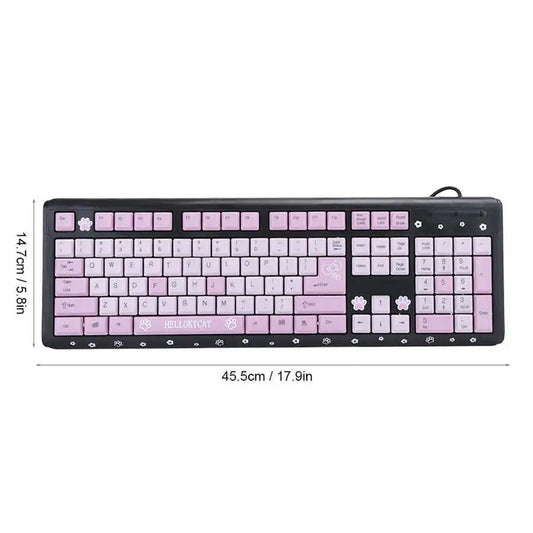 104 Keys USB Keyboard Wired Ultra-Thin Cute Cartoon Keyboard For Home Office Laptop Computer