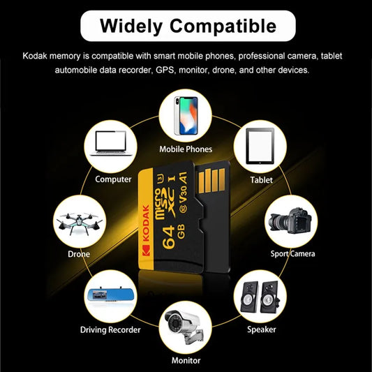 KODAK Memory Card 512GB 256GB Micro SD UP TO 100MB/s Class10 U3 32GB 64GB 128GB TF Card HD For USB Card Reader Adapter Microsd