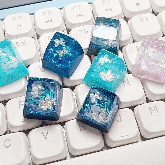 NEW Butterfly Custom Keycaps Resin Drip Glue Cherry Transparent Cross Shaft for ESC Game Mechanical Keyboard Keycap