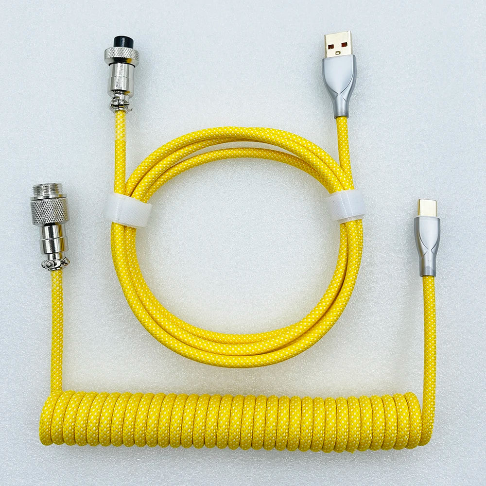 Keyboard Cable USB C For Mechanical Gaming Keyboard Double-Sleeved Wire with Detachable Metal Aviator Connector Charging Coiled