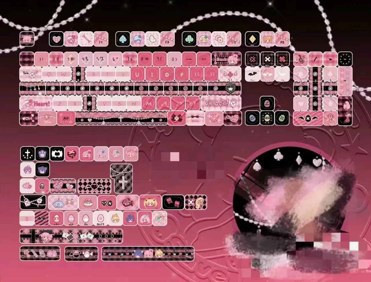 Cute Keycaps Anime MOA Keycaps 142 Keys Gift for Girl Cute Square Thermal Sublimation Mechanical Keyboard 2.25 U 2.75U for Alice