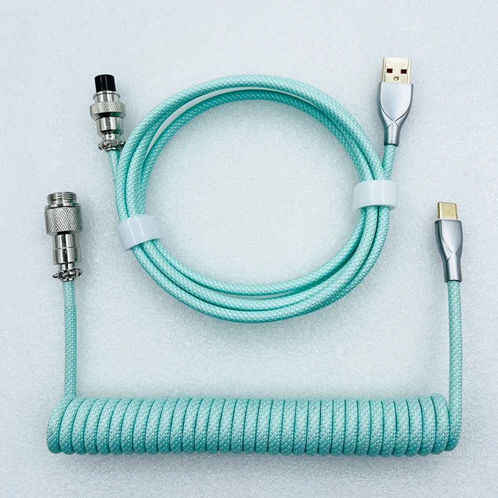 Keyboard Cable USB C For Mechanical Gaming Keyboard Double-Sleeved Wire with Detachable Metal Aviator Connector Charging Coiled