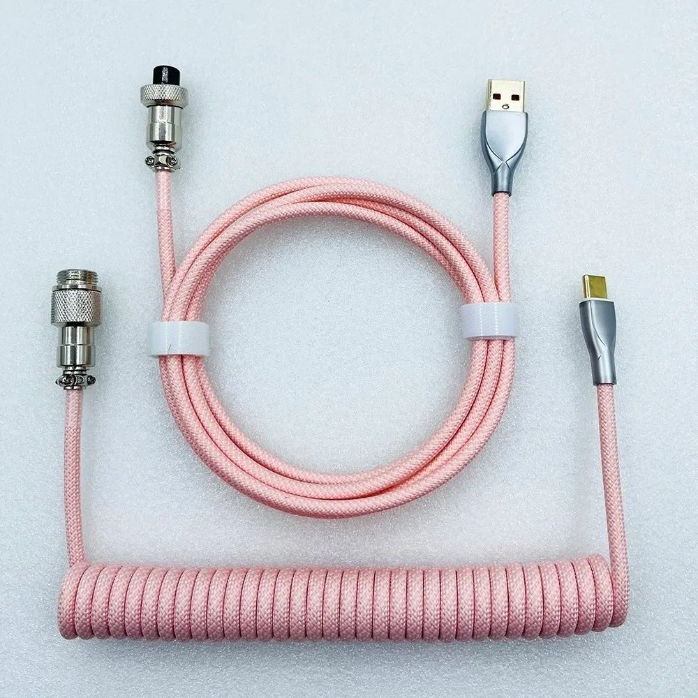Keyboard Cable USB C For Mechanical Gaming Keyboard Double-Sleeved Wire with Detachable Metal Aviator Connector Charging Coiled