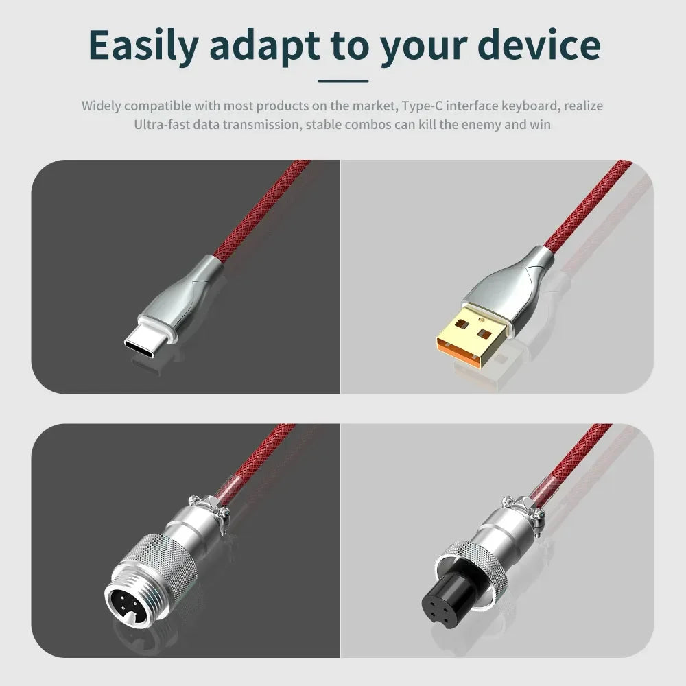 Keyboard Cable USB C For Mechanical Gaming Keyboard Double-Sleeved Wire with Detachable Metal Aviator Connector Charging Coiled