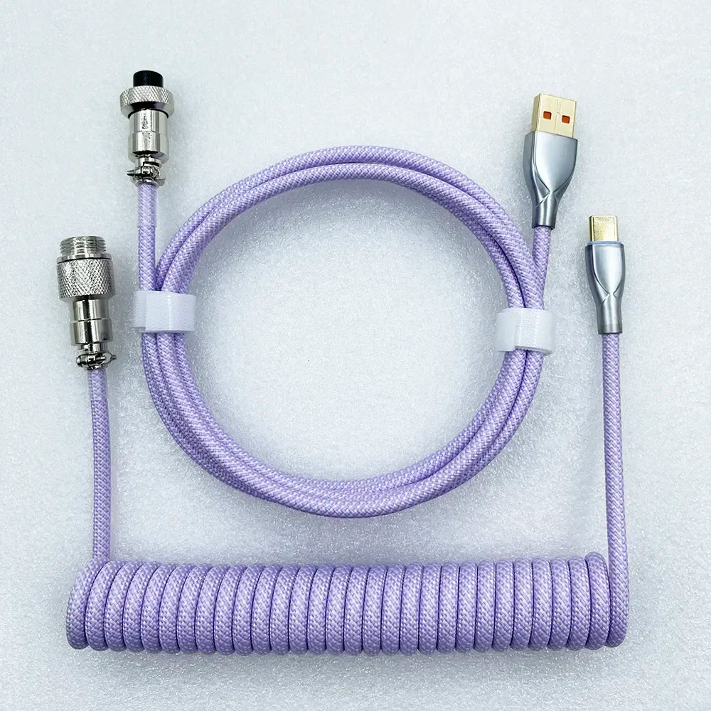 Keyboard Cable USB C For Mechanical Gaming Keyboard Double-Sleeved Wire with Detachable Metal Aviator Connector Charging Coiled