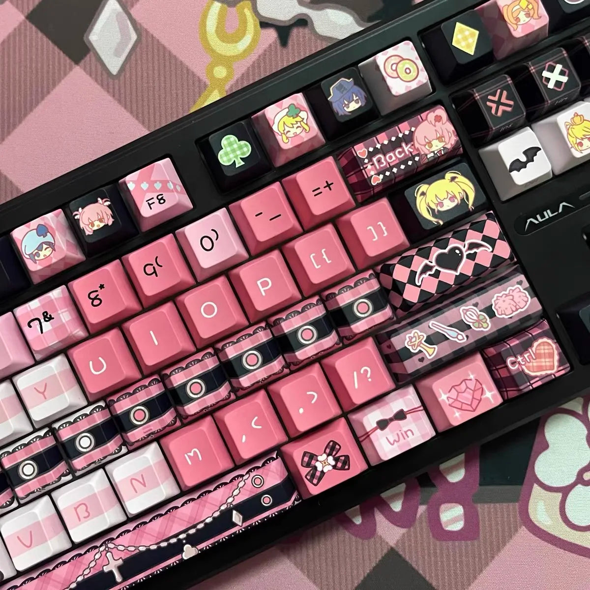 Cute Keycaps Anime MOA Keycaps 142 Keys Gift for Girl Cute Square Thermal Sublimation Mechanical Keyboard 2.25 U 2.75U for Alice
