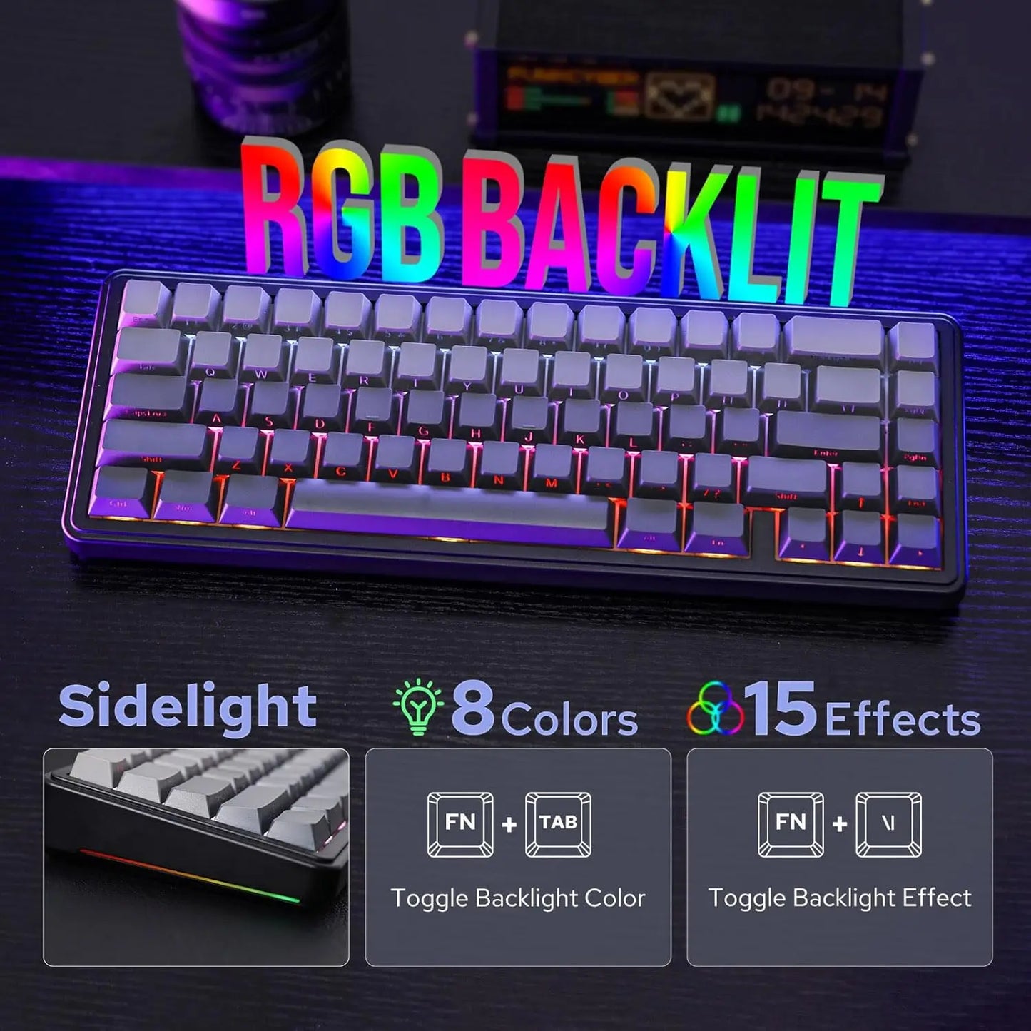 Aula F65 65% Wireless Mechanical Keyboard RGB Backlit Hot Swappable Gasket Custom 3 Mode Gaming Keyboard with Five-Layer Padding