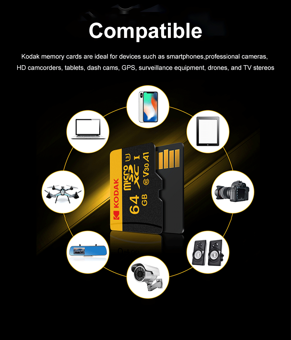 KODAK Memory Card 512GB 256GB Micro SD UP TO 100MB/s Class10 U3 32GB 64GB 128GB TF Card HD For USB Card Reader Adapter Microsd