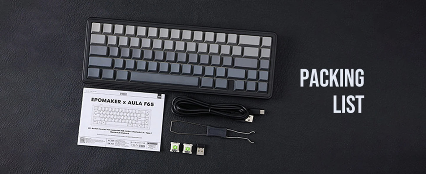 Aula F65 65% Wireless Mechanical Keyboard RGB Backlit Hot Swappable Gasket Custom 3 Mode Gaming Keyboard with Five-Layer Padding