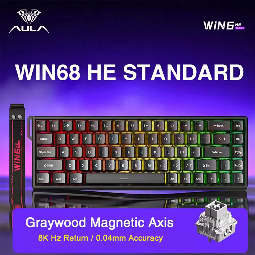 Aula Win68 HE Magnetic Switch MIni E-sports Gaming Keyboard 8k Wired Custom Hot Swap RGB Mechanical Keyboard for Pc Gamer Gift