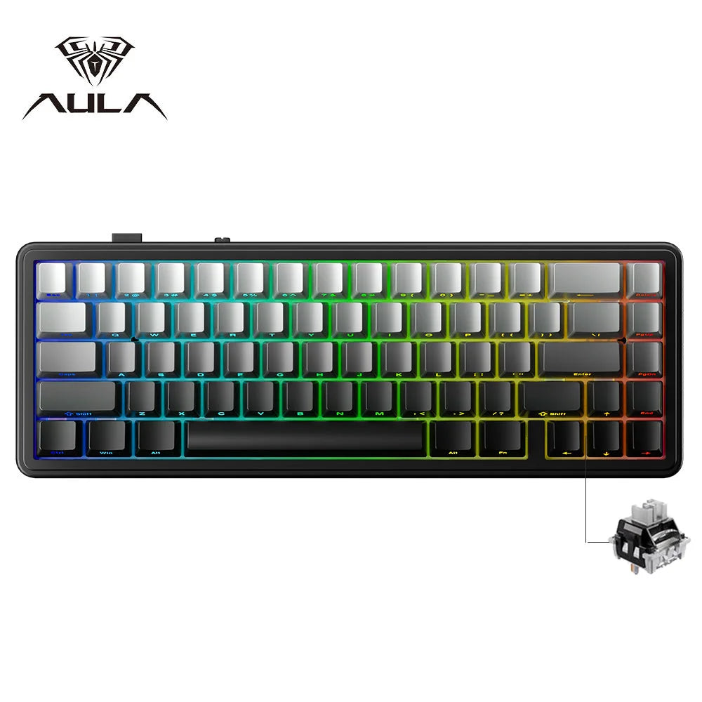Aula F65 65% Wireless Mechanical Keyboard RGB Backlit Hot Swappable Gasket Custom 3 Mode Gaming Keyboard with Five-Layer Padding