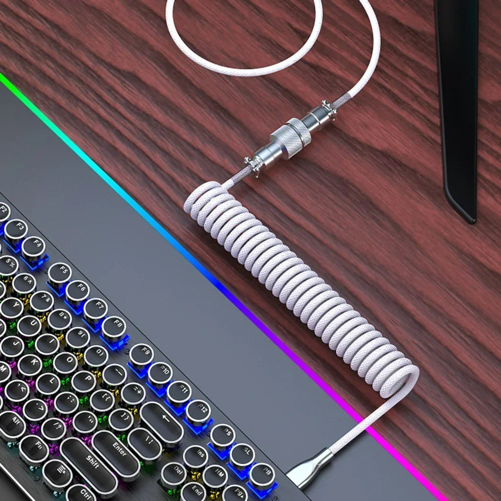Keyboard Cable USB C For Mechanical Gaming Keyboard Double-Sleeved Wire with Detachable Metal Aviator Connector Charging Coiled