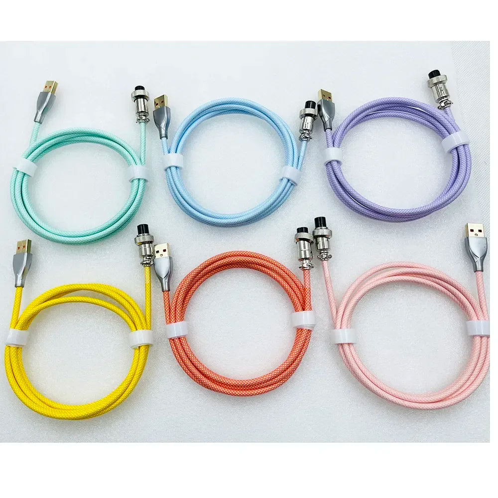 Keyboard Cable USB C For Mechanical Gaming Keyboard Double-Sleeved Wire with Detachable Metal Aviator Connector Charging Coiled