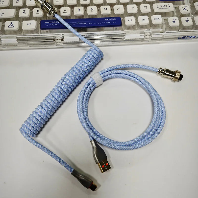 Keyboard Cable USB C For Mechanical Gaming Keyboard Double-Sleeved Wire with Detachable Metal Aviator Connector Charging Coiled