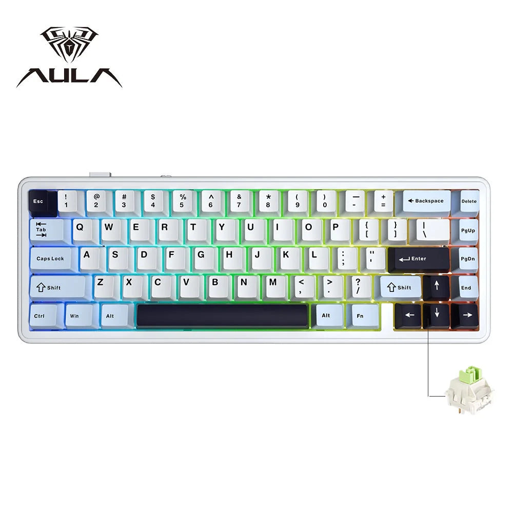 Aula F65 65% Wireless Mechanical Keyboard RGB Backlit Hot Swappable Gasket Custom 3 Mode Gaming Keyboard with Five-Layer Padding