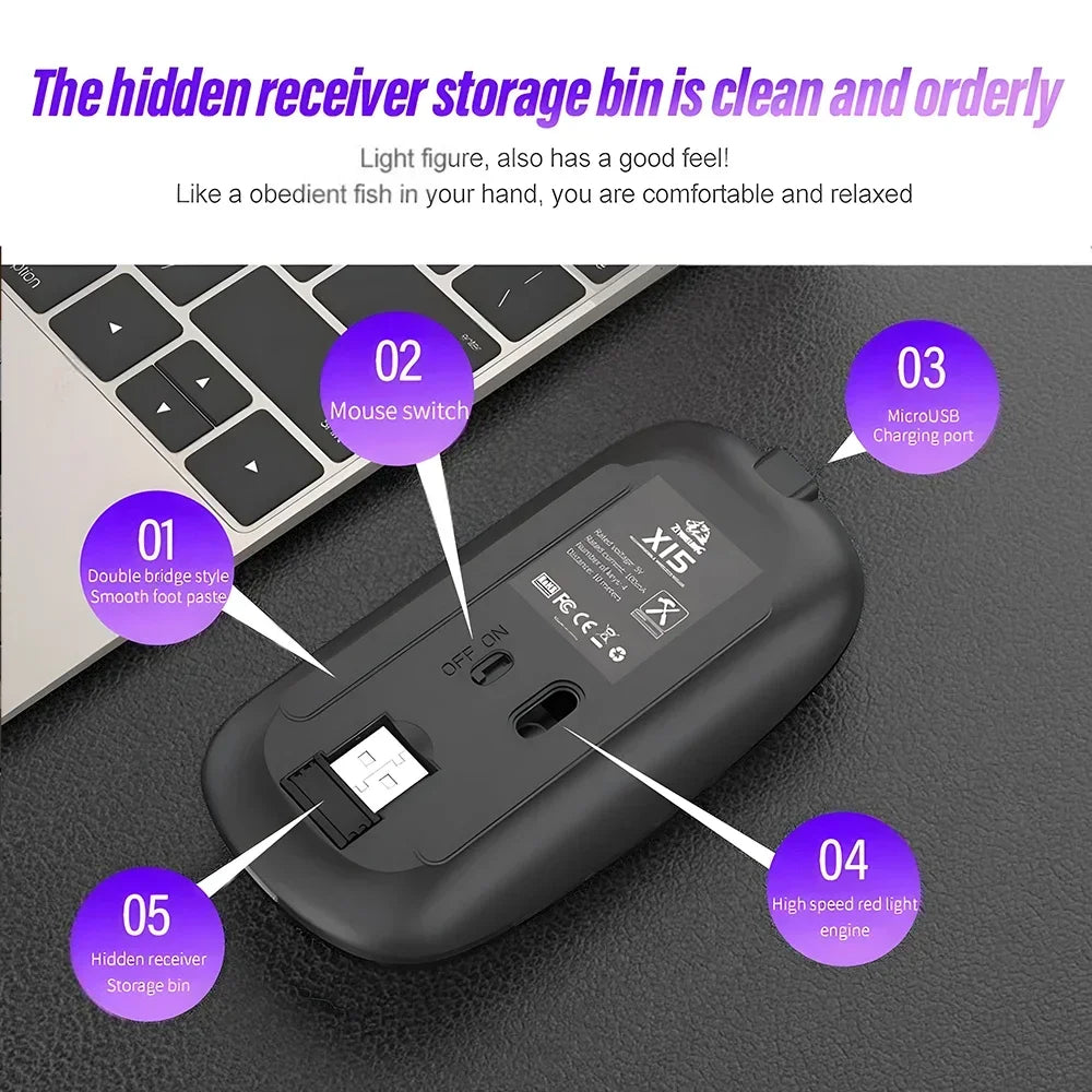 Wireless Mouse Rechargeable Dual Modes Bluetooth-combatible 2.4G USB Computer Mice For Laptop iPad Tablet Notebook Gaming Mouse