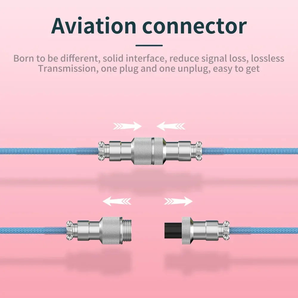 Keyboard Cable USB C For Mechanical Gaming Keyboard Double-Sleeved Wire with Detachable Metal Aviator Connector Charging Coiled