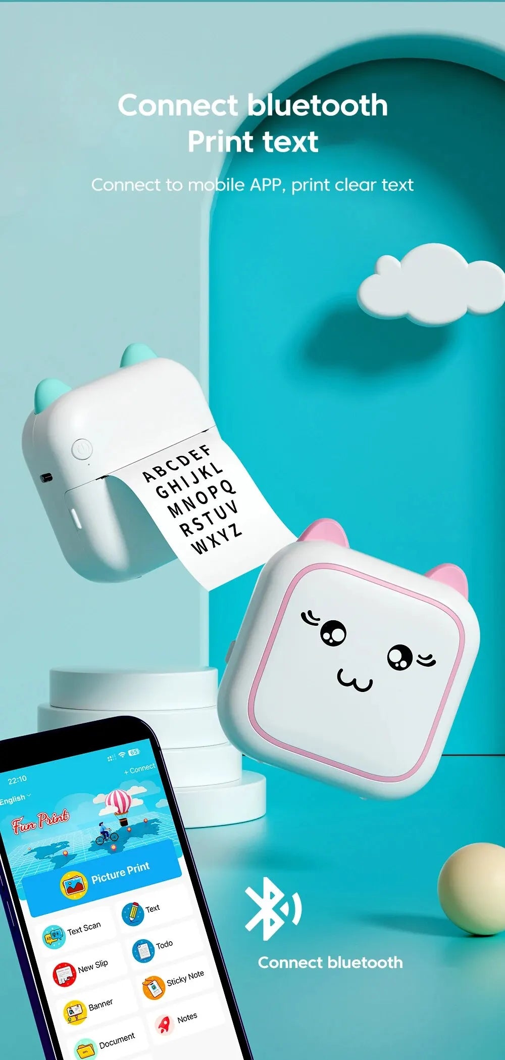 Portable Mini Thermal Photo Printer Cordless Label Printer Rechargeable Design Compact for Text Photos and Symbols for Printing