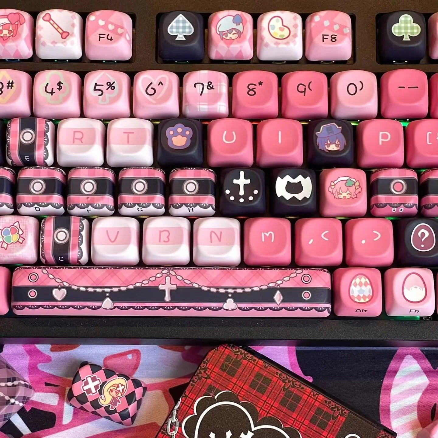 Cute Keycaps Anime MOA Keycaps 142 Keys Gift for Girl Cute Square Thermal Sublimation Mechanical Keyboard 2.25 U 2.75U for Alice