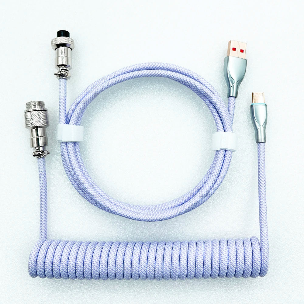 Keyboard Cable USB C For Mechanical Gaming Keyboard Double-Sleeved Wire with Detachable Metal Aviator Connector Charging Coiled