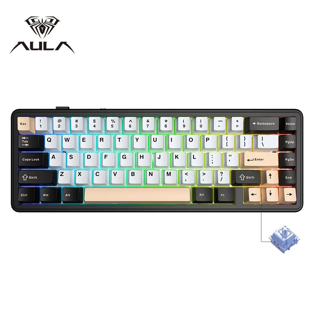 Aula F65 65% Wireless Mechanical Keyboard RGB Backlit Hot Swappable Gasket Custom 3 Mode Gaming Keyboard with Five-Layer Padding