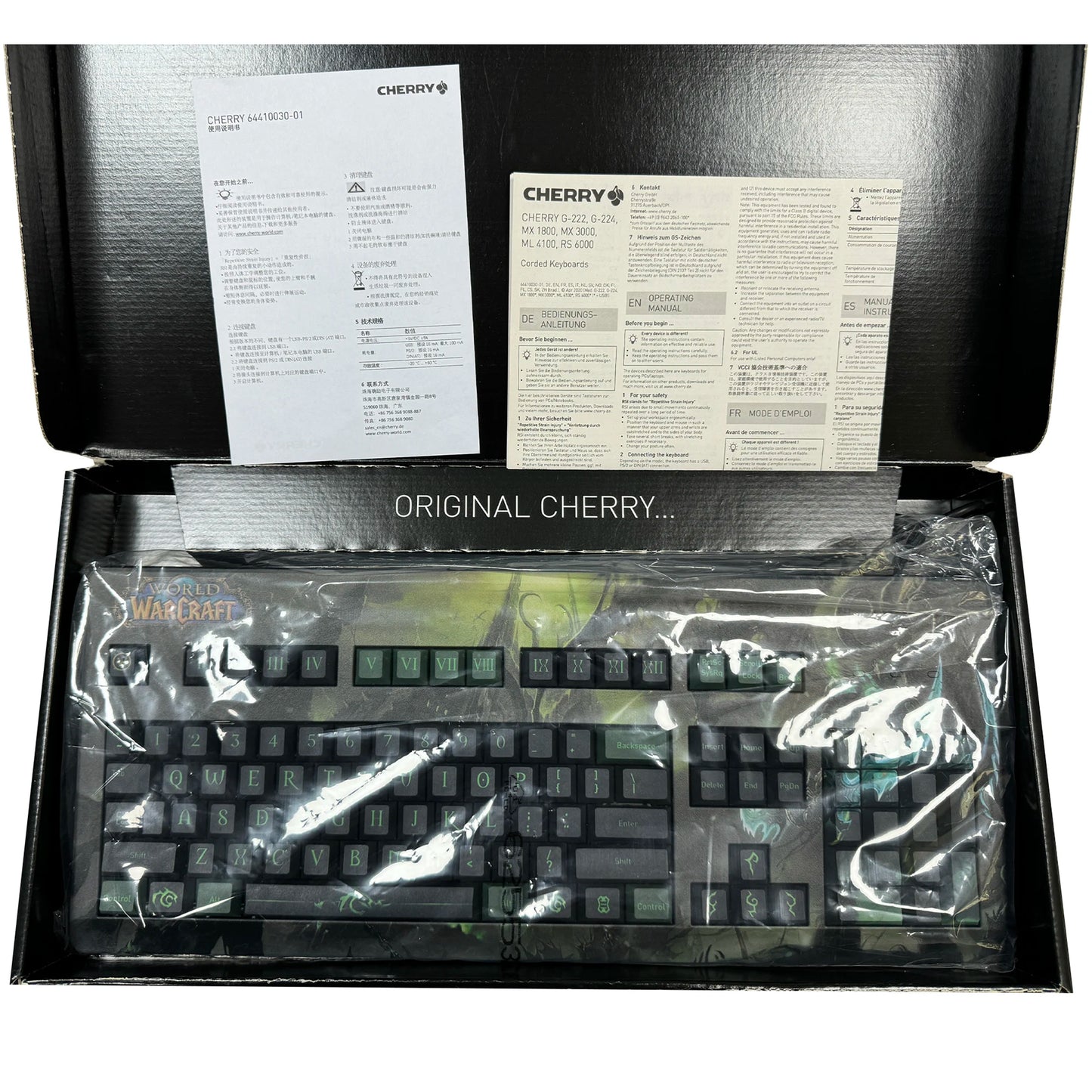 CHERRY G80-3494 Black White Plastic Case Black Green Silent Red Switch 104 Full Size Retro Typing Mechanical Keyboard