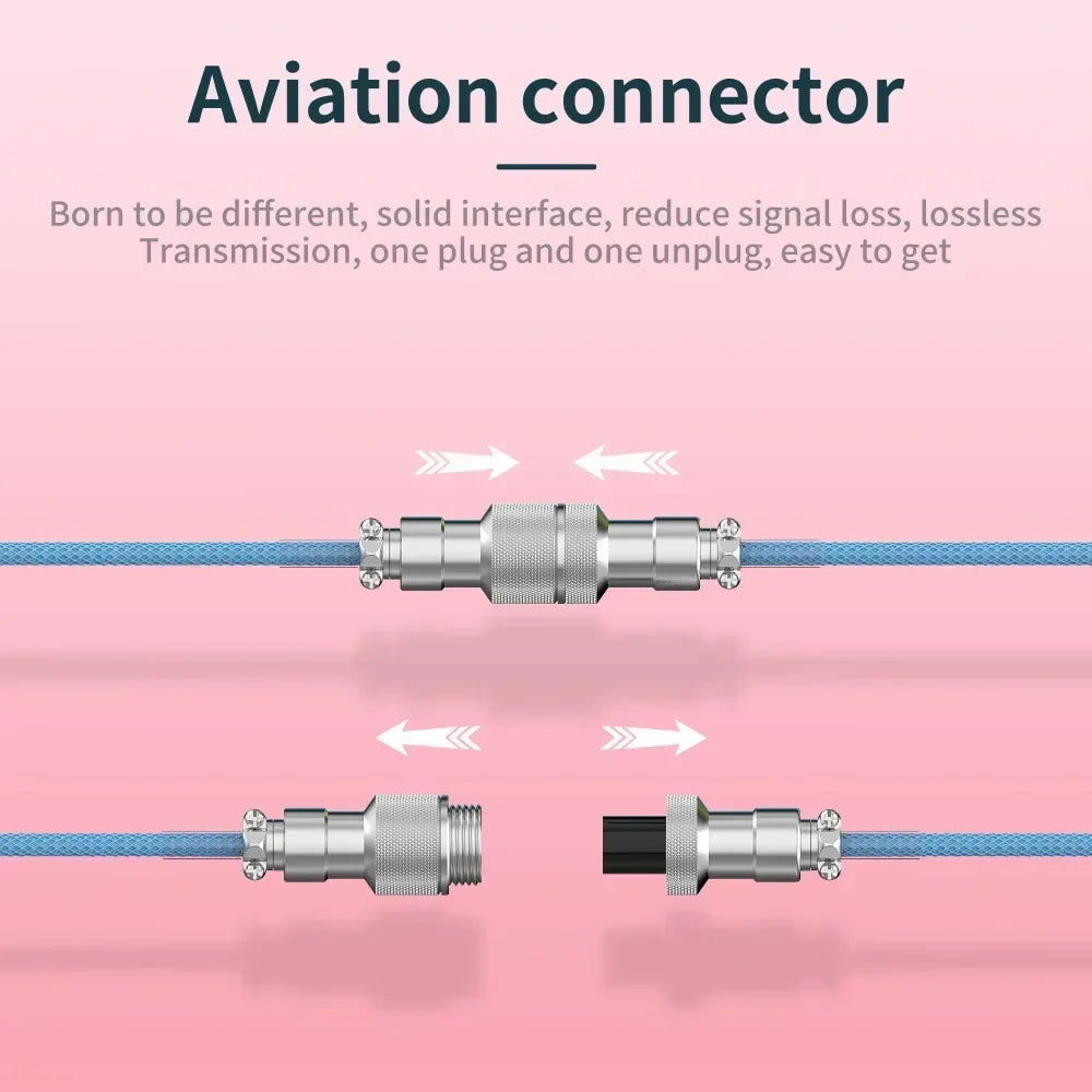 Keyboard Cable USB C For Mechanical Gaming Keyboard Double-Sleeved Wire with Detachable Metal Aviator Connector Charging Coiled