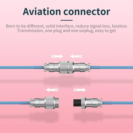 Keyboard Cable USB C For Mechanical Gaming Keyboard Double-Sleeved Wire with Detachable Metal Aviator Connector Charging Coiled