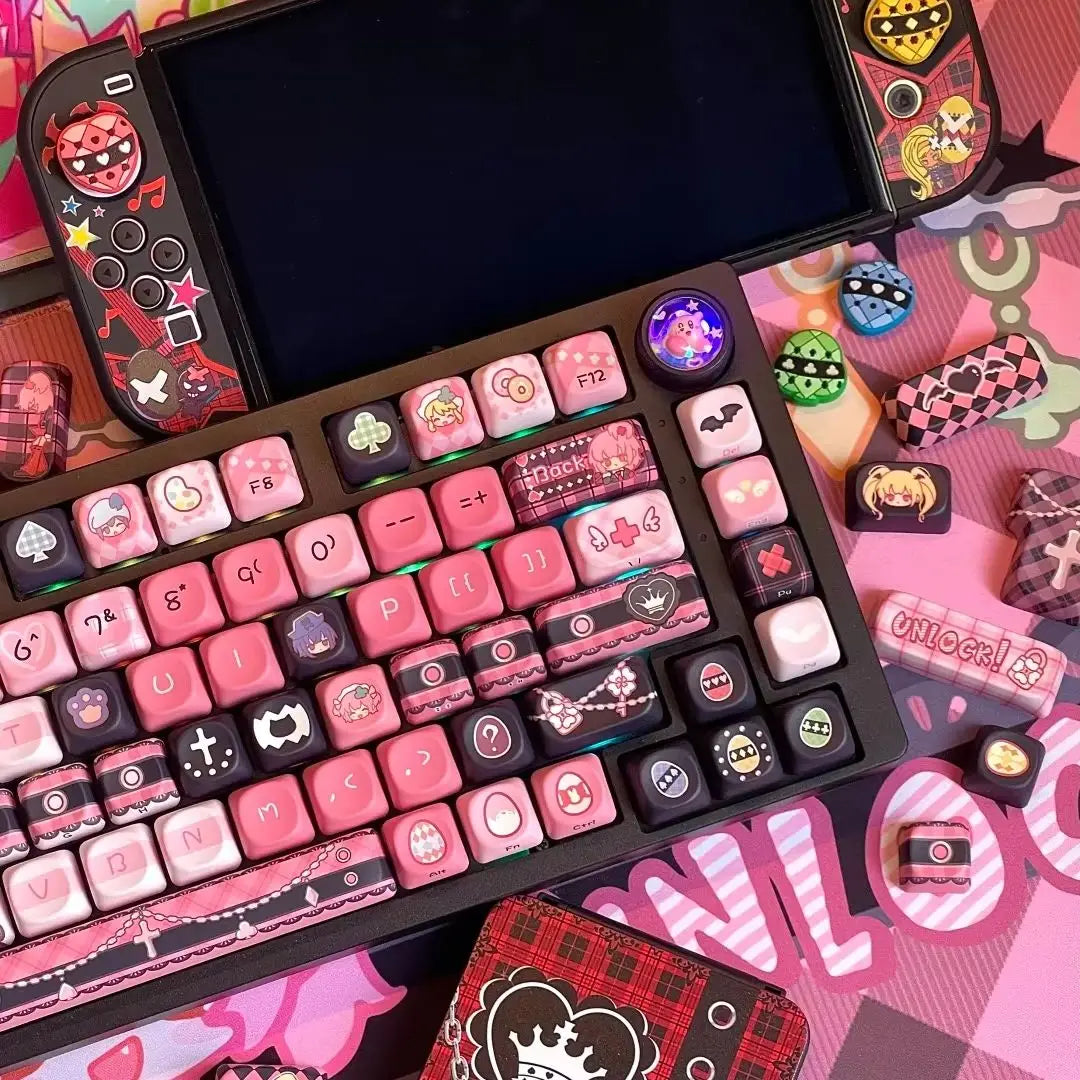 Cute Keycaps Anime MOA Keycaps 142 Keys Gift for Girl Cute Square Thermal Sublimation Mechanical Keyboard 2.25 U 2.75U for Alice