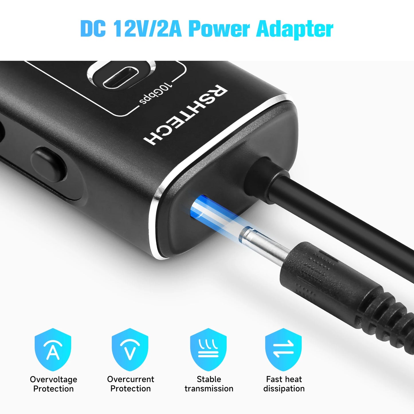 RSHTECH Powered USB Hub 7 Ports USB Extension 10Gbps USB-A and 2 USB-C Data Ports Individual On/Off Switches 12V Power Adapter