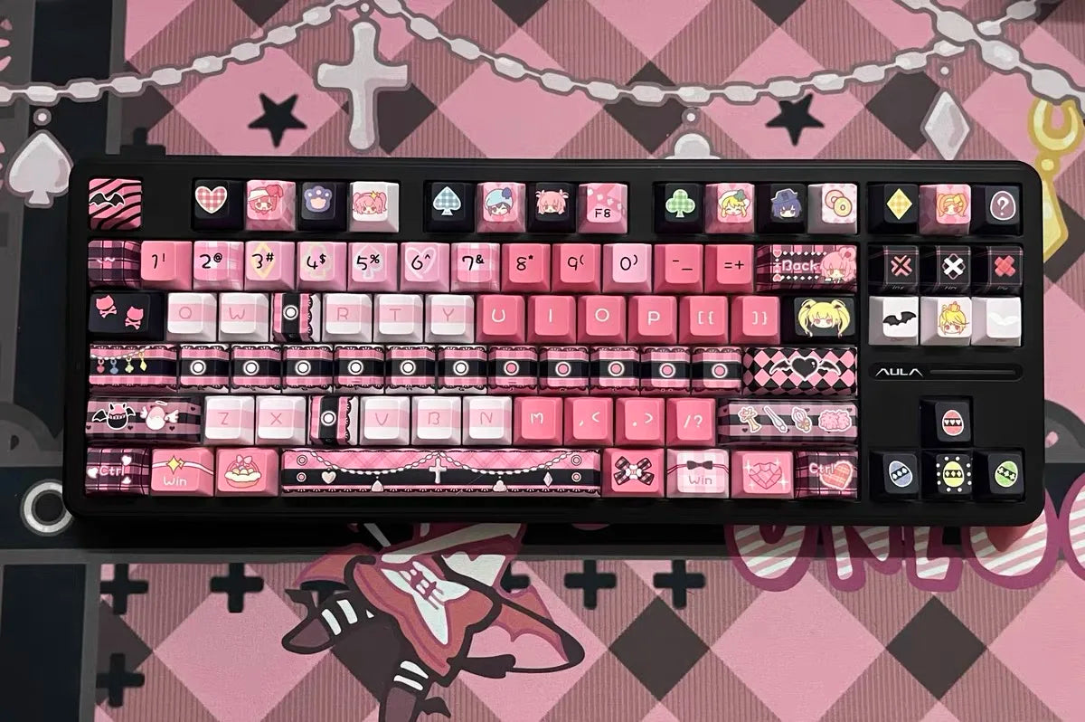 Cute Keycaps Anime MOA Keycaps 142 Keys Gift for Girl Cute Square Thermal Sublimation Mechanical Keyboard 2.25 U 2.75U for Alice