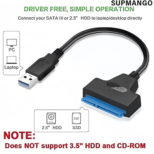 USB 3.0 to SATA III Adapter Cable - 6Gbps 2.5" HDD/SSD Converter with 22-Pin Connector for Laptop/PC (Plug & Play)
