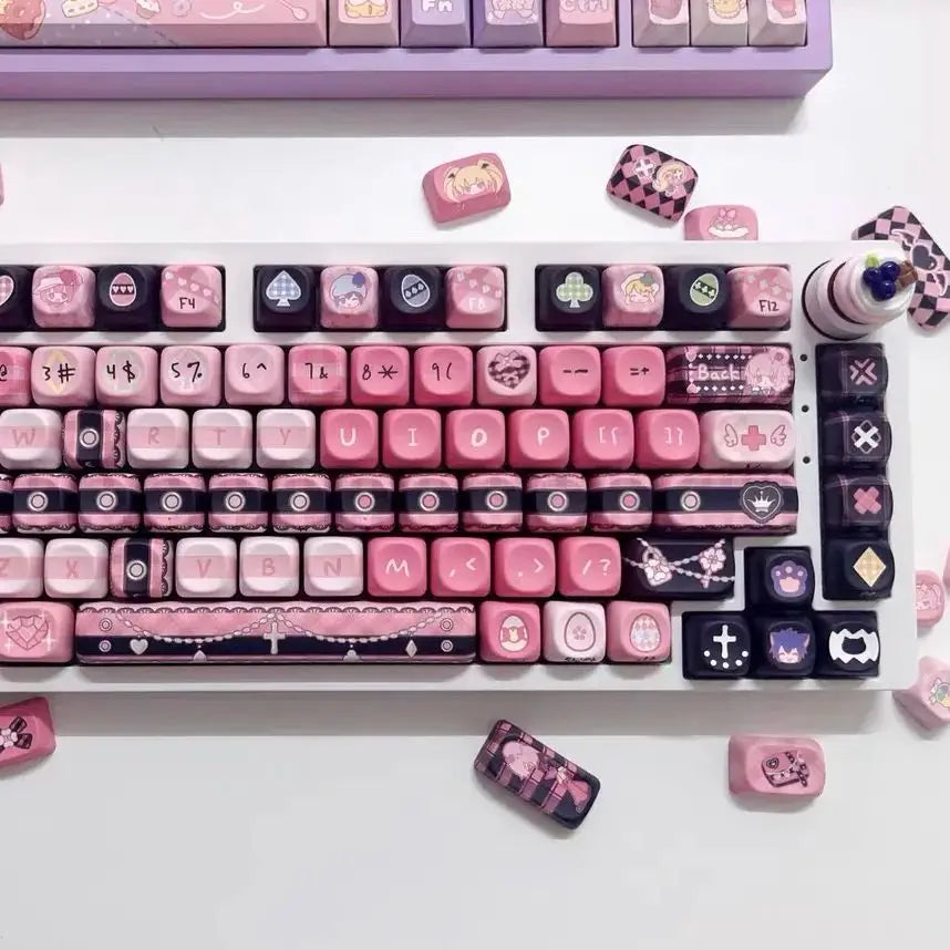Cute Keycaps Anime MOA Keycaps 142 Keys Gift for Girl Cute Square Thermal Sublimation Mechanical Keyboard 2.25 U 2.75U for Alice