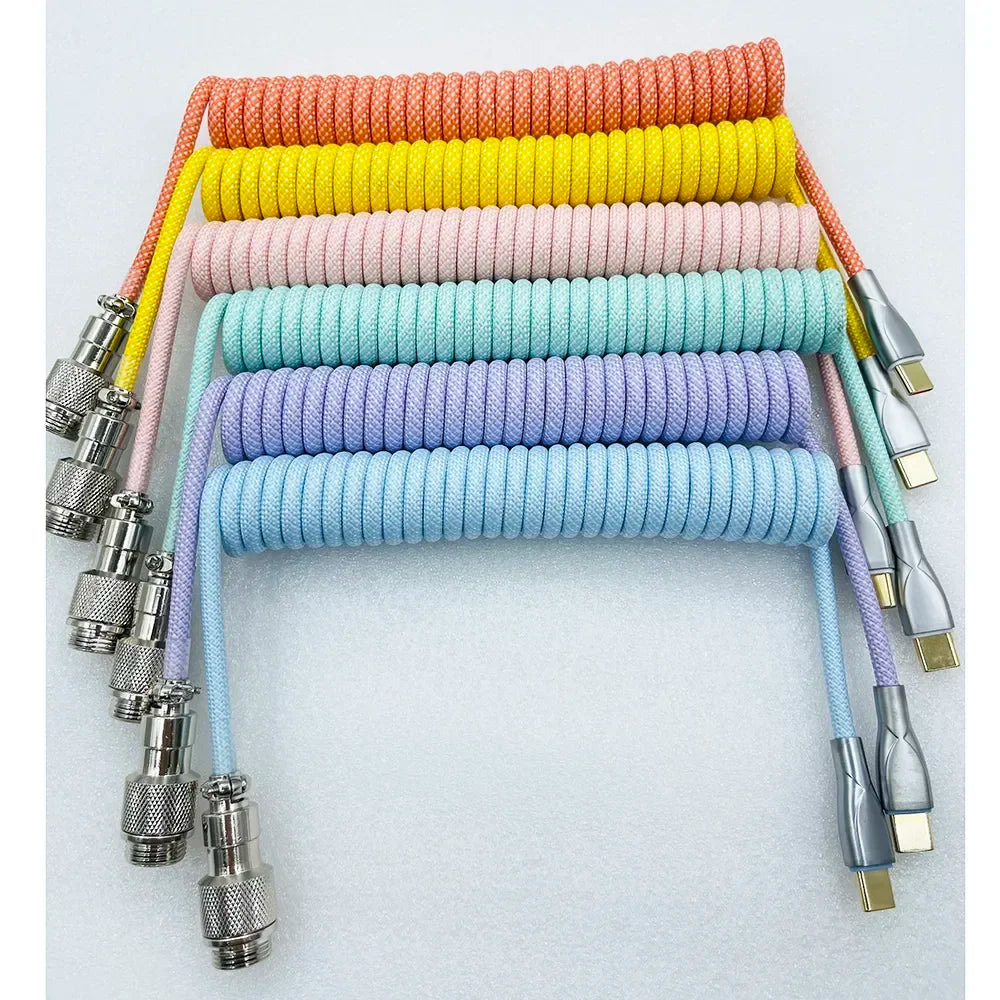 Keyboard Cable USB C For Mechanical Gaming Keyboard Double-Sleeved Wire with Detachable Metal Aviator Connector Charging Coiled