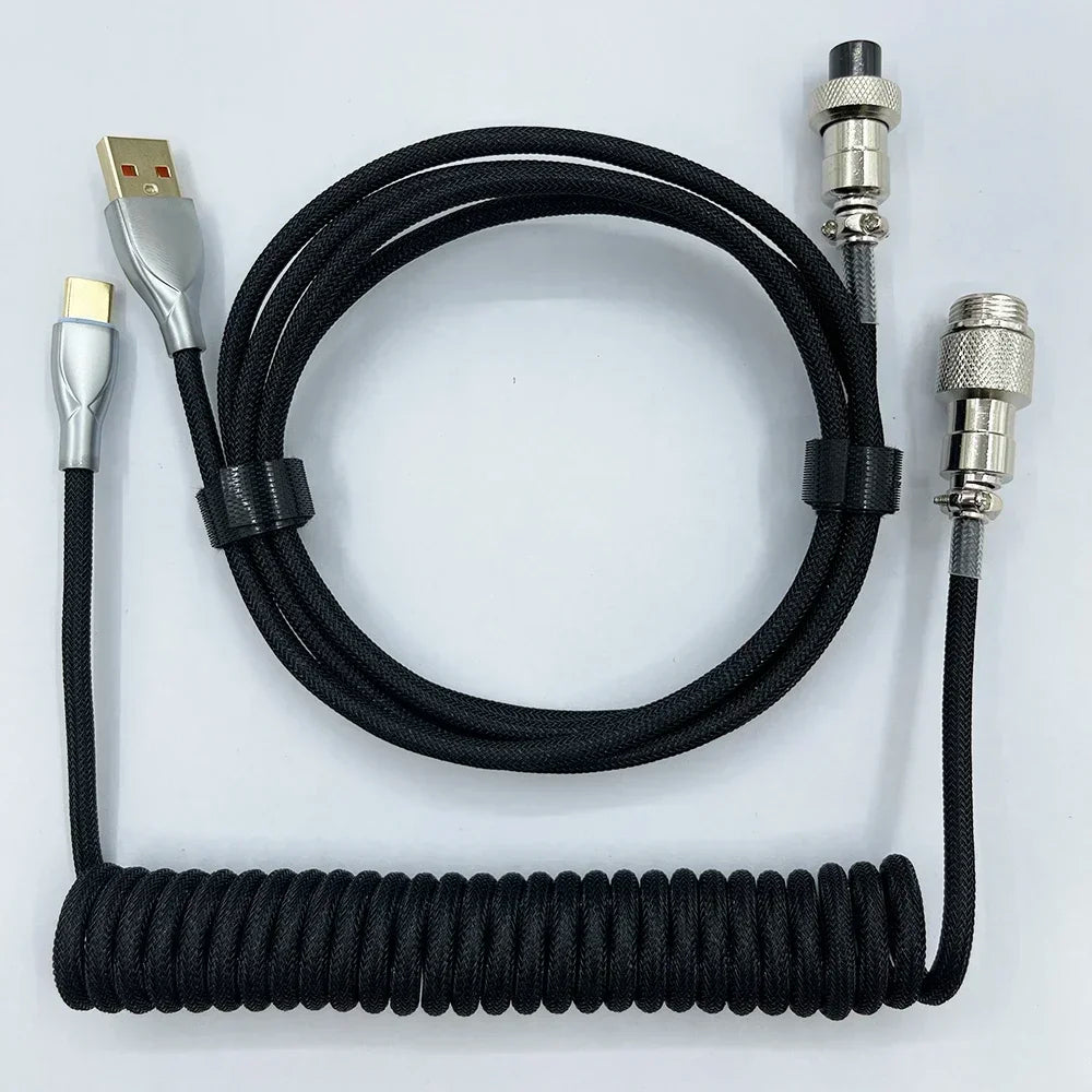 Keyboard Cable USB C For Mechanical Gaming Keyboard Double-Sleeved Wire with Detachable Metal Aviator Connector Charging Coiled