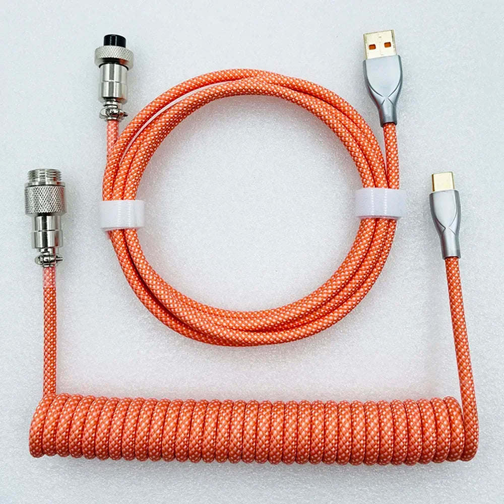 Keyboard Cable USB C For Mechanical Gaming Keyboard Double-Sleeved Wire with Detachable Metal Aviator Connector Charging Coiled