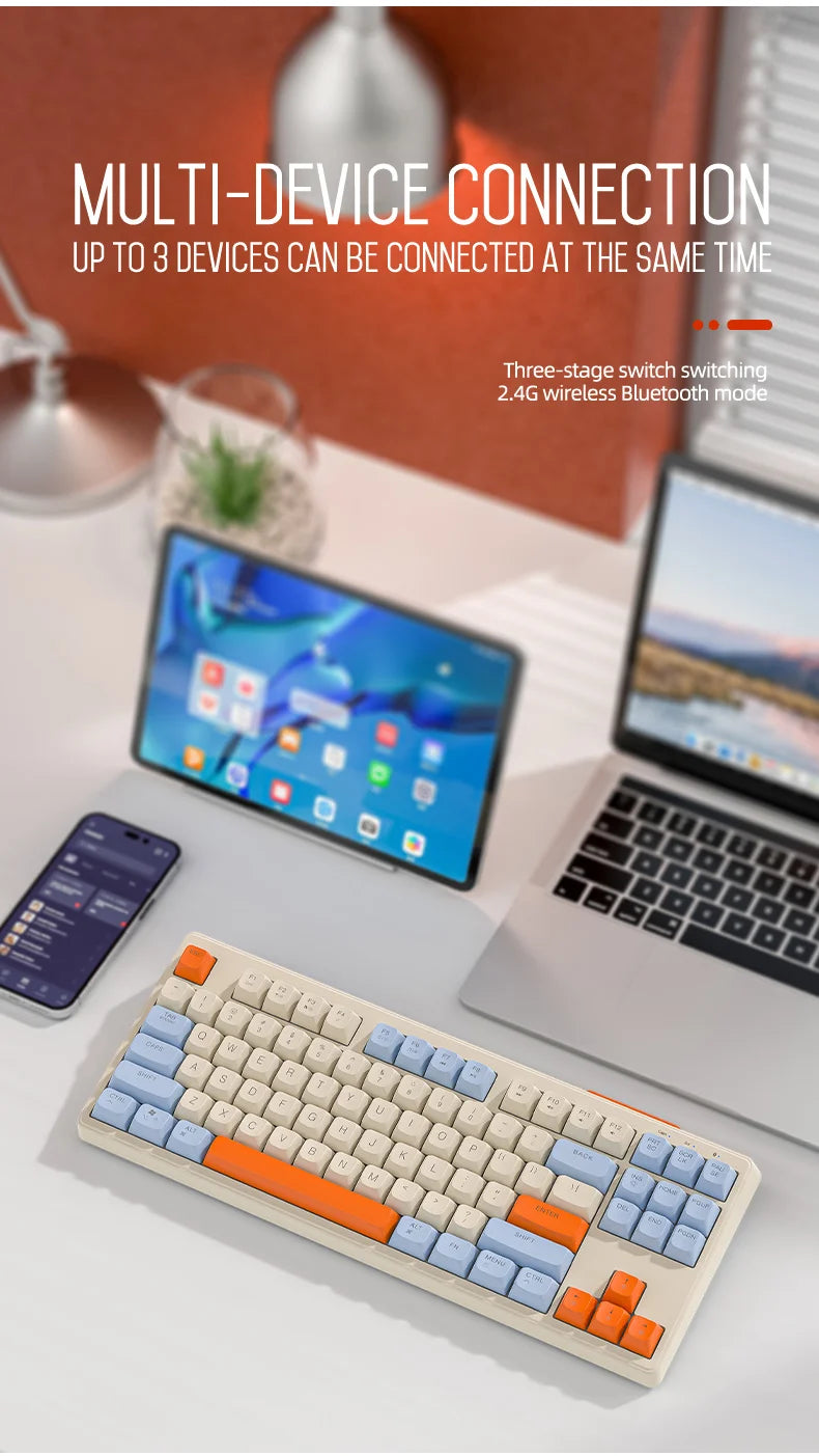 FREEWOLF M87 Wireless Keyboard and Mouse Set, 87keys Bluetooth Dual Mode Keyboard Mouse Kit with Rainbow-light RGB,PBT Ballcaps