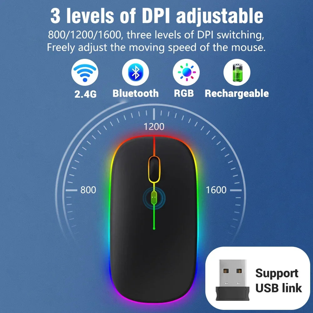 Wireless Mouse Rechargeable Dual Modes Bluetooth-combatible 2.4G USB Computer Mice For Laptop iPad Tablet Notebook Gaming Mouse
