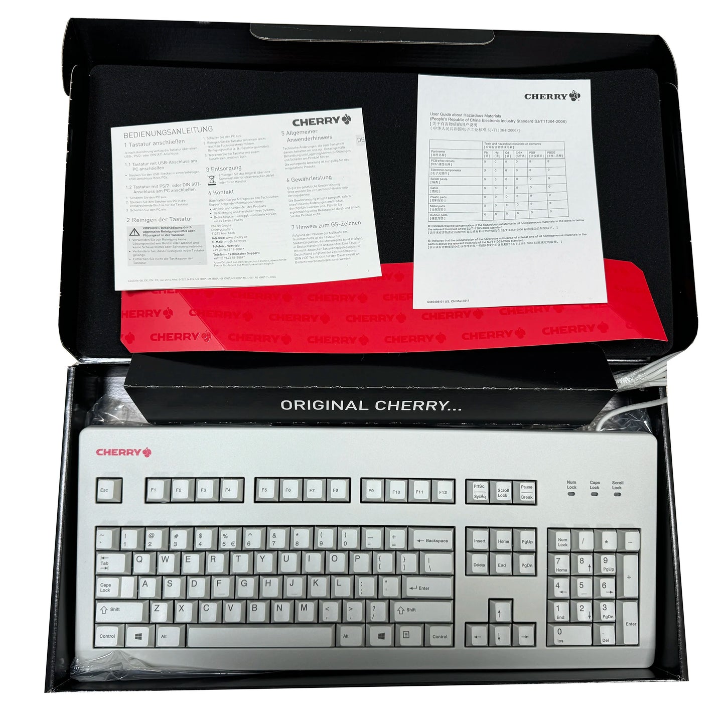 CHERRY G80-3494 Black White Plastic Case Black Green Silent Red Switch 104 Full Size Retro Typing Mechanical Keyboard