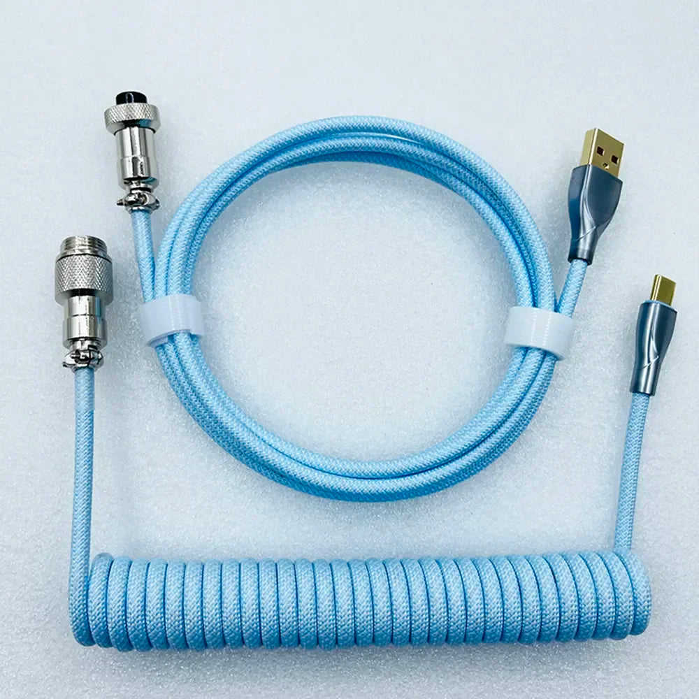 Keyboard Cable USB C For Mechanical Gaming Keyboard Double-Sleeved Wire with Detachable Metal Aviator Connector Charging Coiled