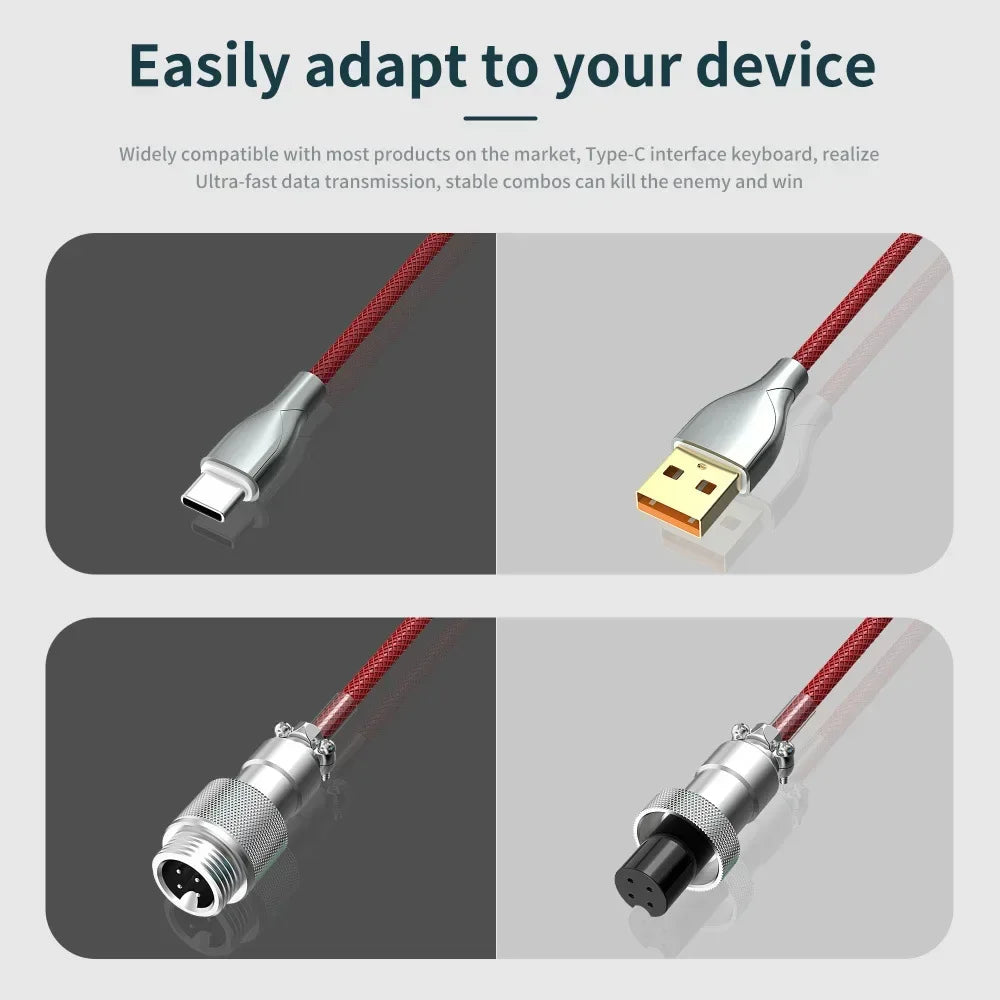 Keyboard Cable USB C For Mechanical Gaming Keyboard Double-Sleeved Wire with Detachable Metal Aviator Connector Charging Coiled