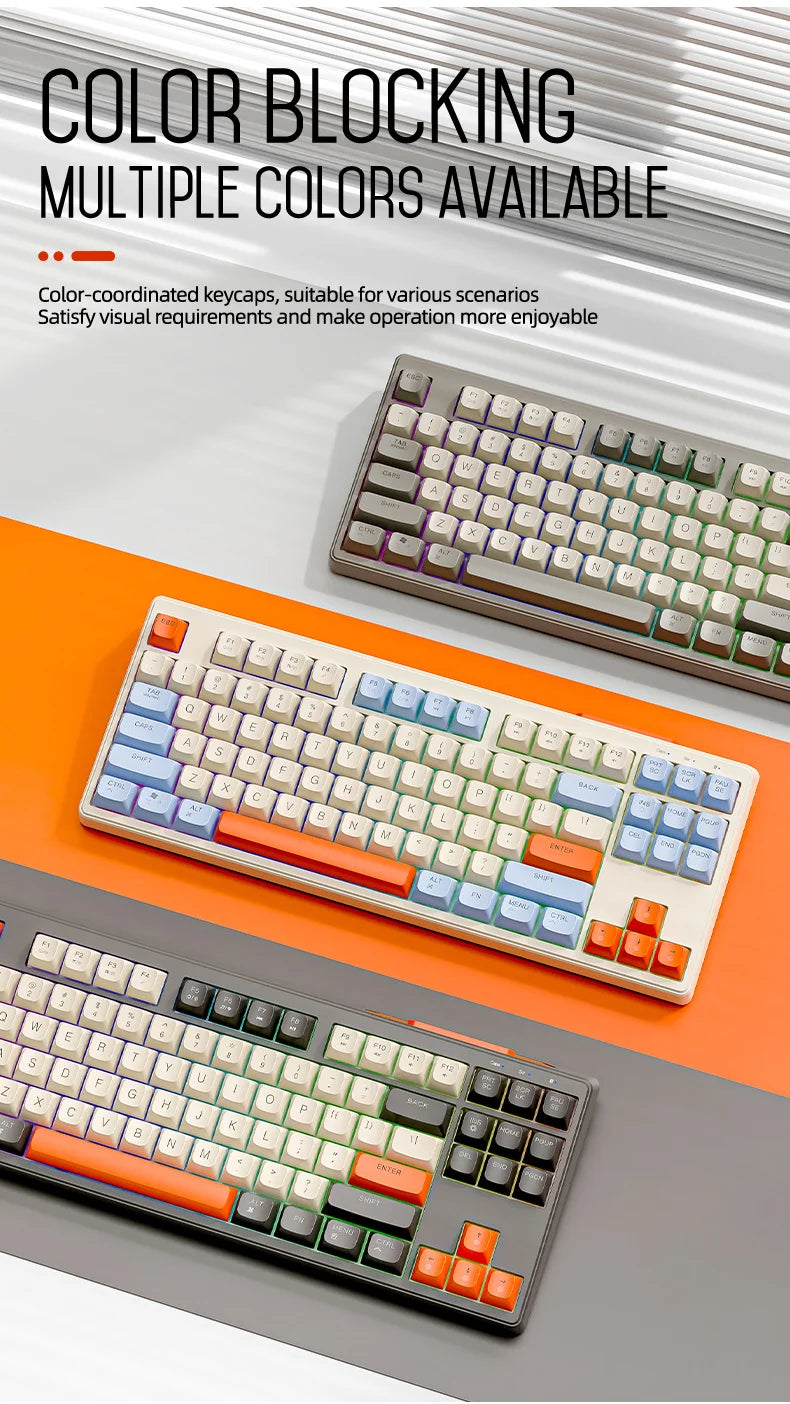 FREEWOLF M87 Wireless Keyboard and Mouse Set, 87keys Bluetooth Dual Mode Keyboard Mouse Kit with Rainbow-light RGB,PBT Ballcaps