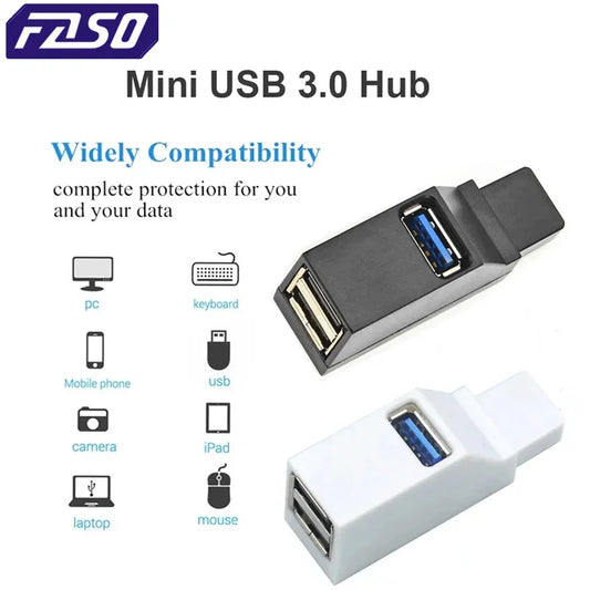 FASO USB 3.0 HUB Adapter Extender Mini Splitter Box 1 to 3 Ports High Speed USB 2.0 For PC Laptop U Disk Card Reader