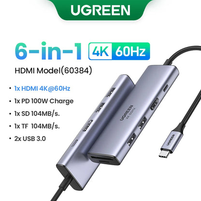 UGREEN 5-in-1 USB C HUB 4K HDMI USB3.0 HUB PD100W Multiport Adapter for Laptop MacBook Pro/Air iPad Pro iPhone15/16 Samsung Dell