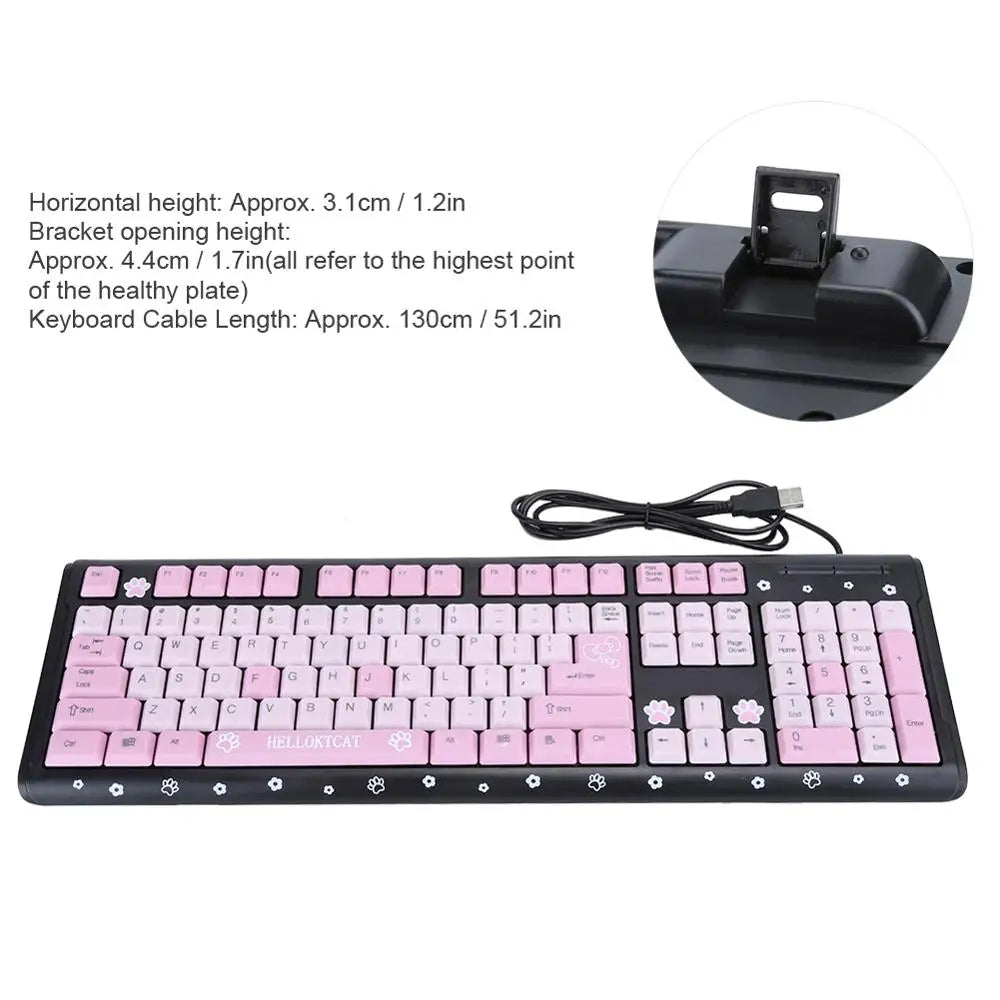104 Keys USB Keyboard  Wired Ultra-Thin Cute Cartoon Keyboard For Home Office Laptop Computer