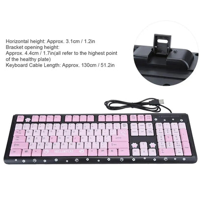 104 Keys USB Keyboard  Wired Ultra-Thin Cute Cartoon Keyboard For Home Office Laptop Computer