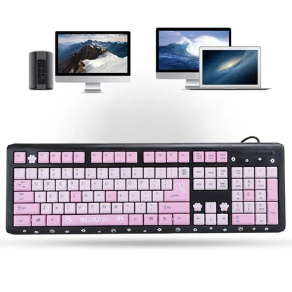 104 Keys USB Keyboard  Wired Ultra-Thin Cute Cartoon Keyboard For Home Office Laptop Computer