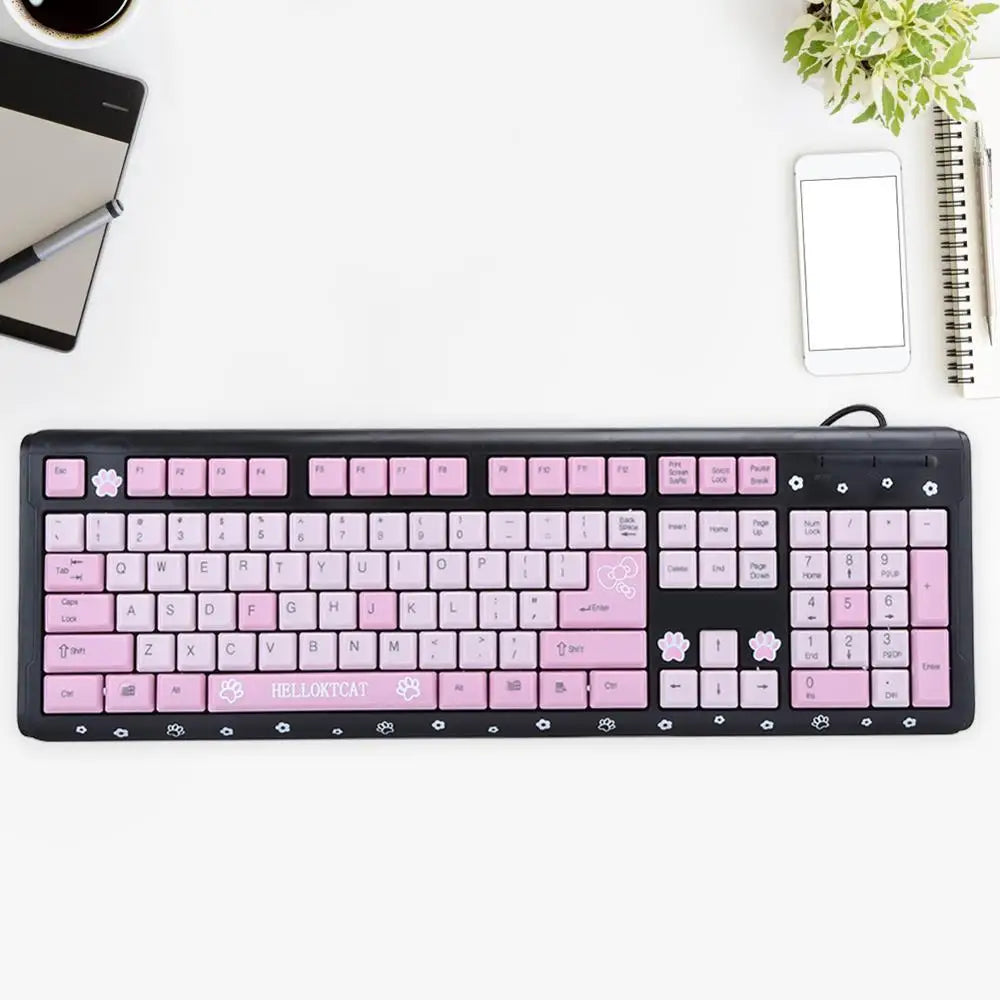 104 Keys USB Keyboard  Wired Ultra-Thin Cute Cartoon Keyboard For Home Office Laptop Computer
