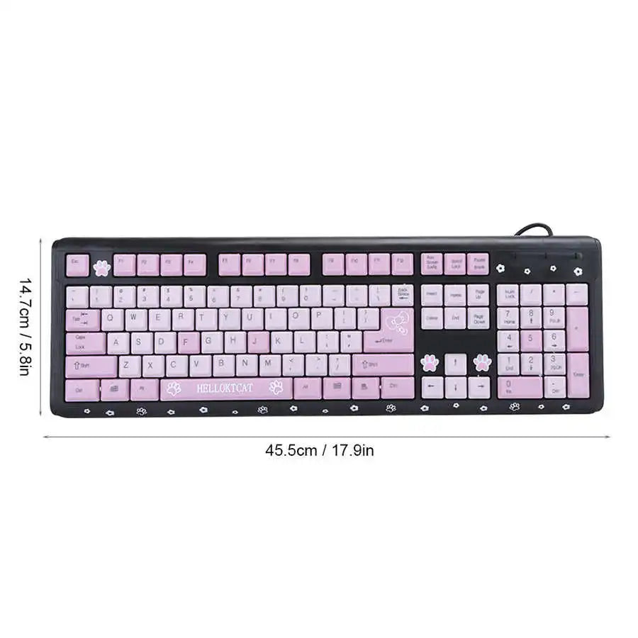 104 Keys USB Keyboard  Wired Ultra-Thin Cute Cartoon Keyboard For Home Office Laptop Computer