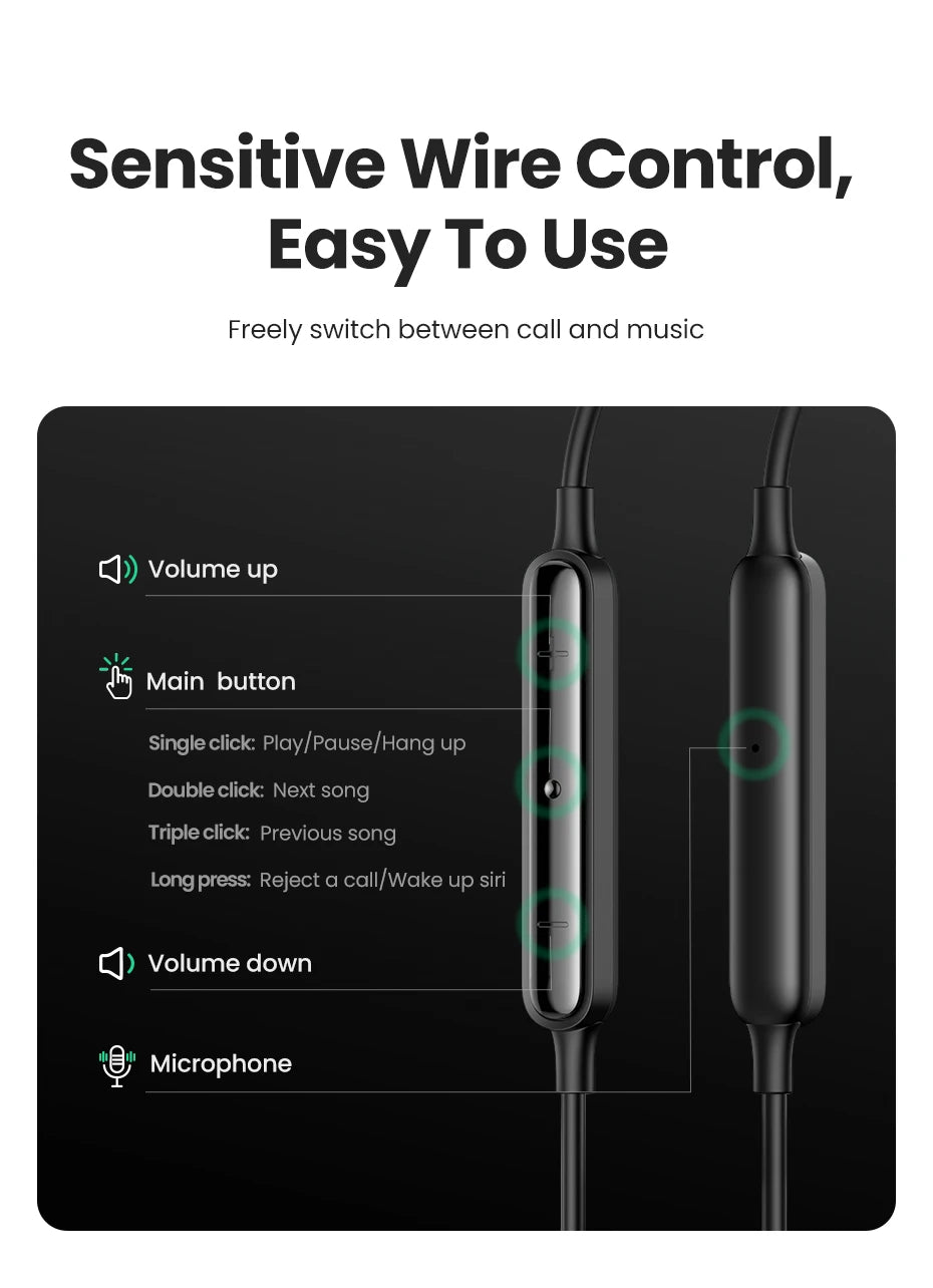 UGREEN Wired Earphone With Microphone In Ear 3.5mm Noise Cancelling USB Type C Lightning Earphones For iPhone 15 Pro Max Xiaomi